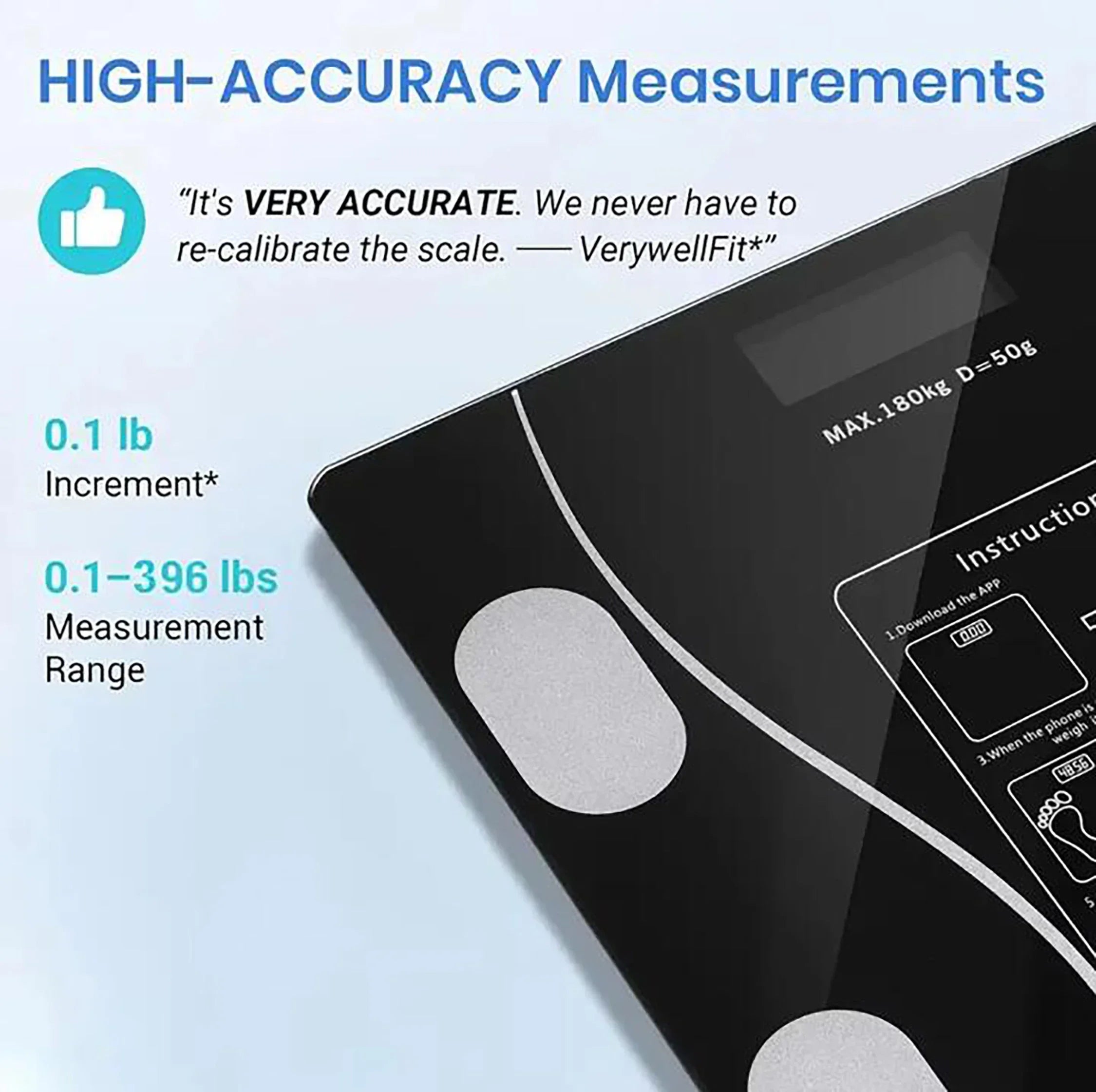 Smart Digital Bathroom Scale, Battery-Powered, Wireless, with Body Fat Monitoring for Home Use, for Women,Men