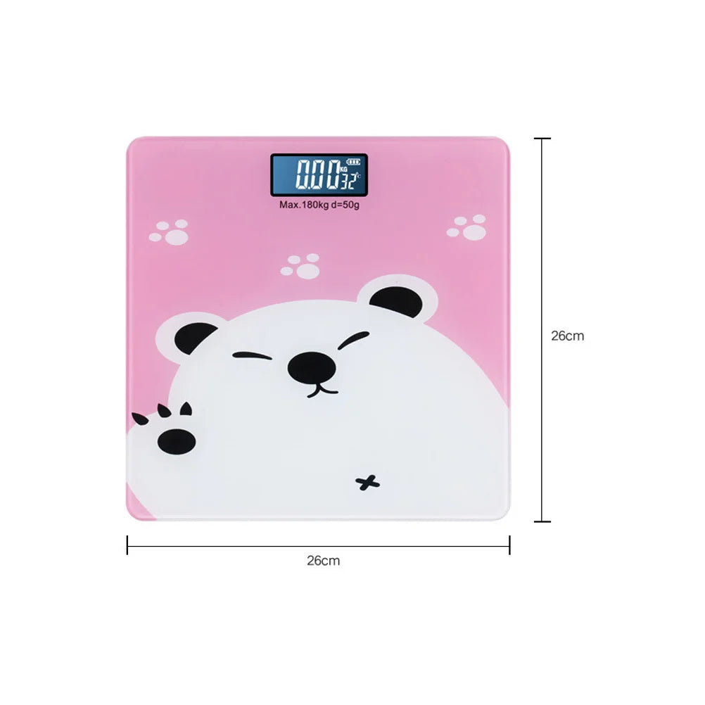 Multi-Functional Digital Weight Scale Tempered Glass Pink Super Thin Flat Design for Infant Adult Pet Temperature Display LCD