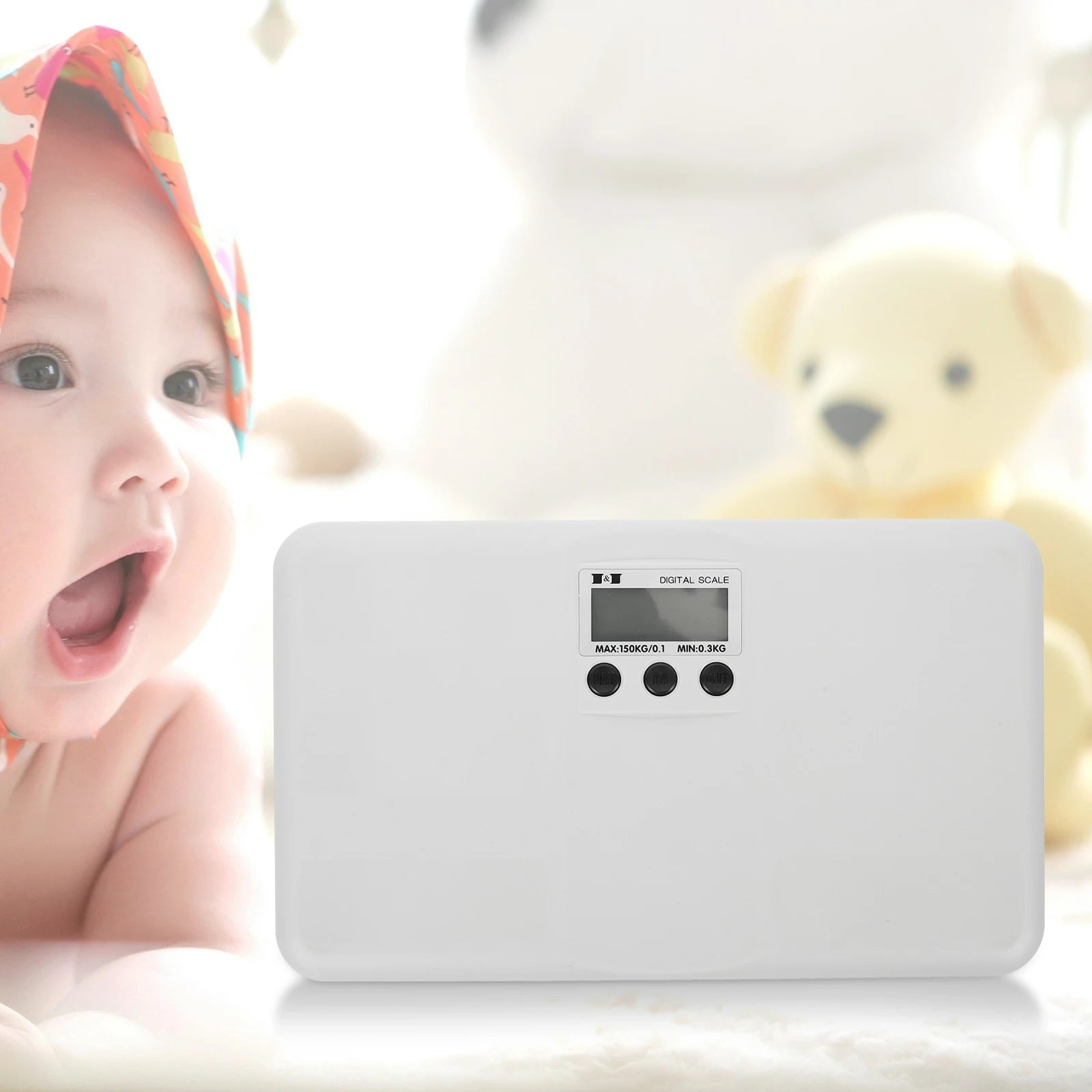 Super Thin Baby Electronic 150Kg Digital Lcd Weight for Infant Puppy Cat Design Easy Storage Durable White Smart