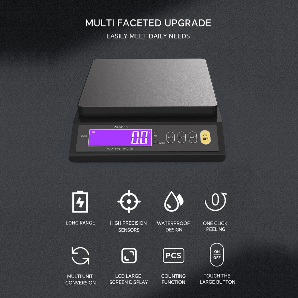 5KG 10KG Digital Scale Rechargeable Electric Scale 0.1G 1G Kitchen Scale Counting Tare Zeroing Auto Power off Unit Conversion