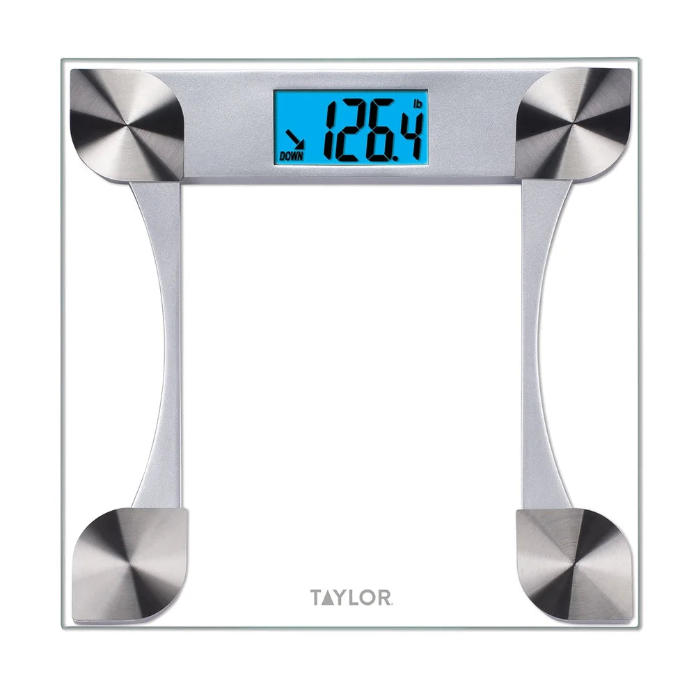 Digital Weight Tracking Glass Scale 440Lb Capacity Battery Powered LCD Display Home Use FSA HSA Eligible 12.2 Inch Platform