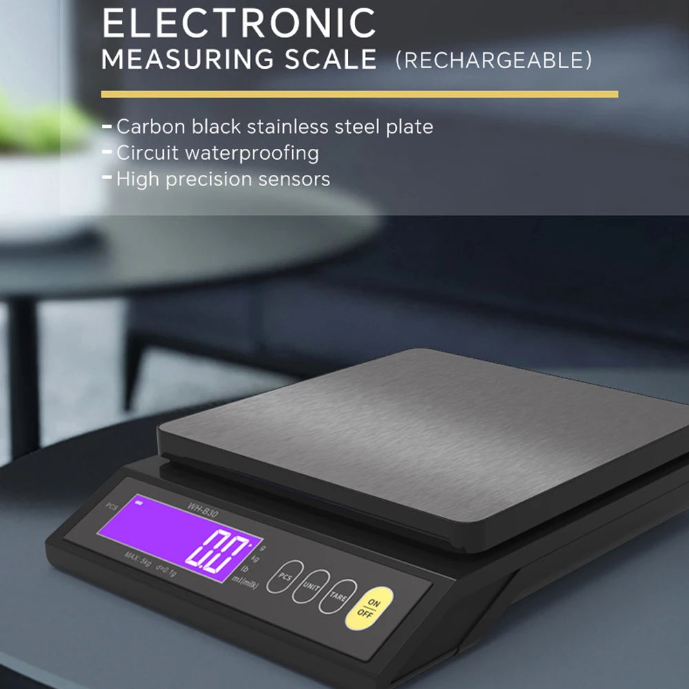 5KG 10KG Digital Scale Rechargeable Electric Scale 0.1G 1G Kitchen Scale Counting Tare Zeroing Auto Power off Unit Conversion