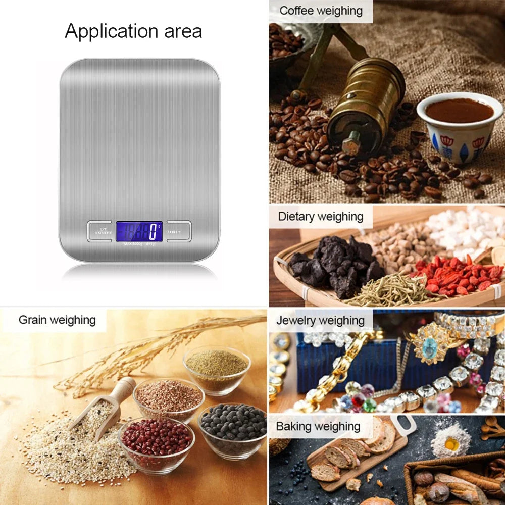 10/5Kg 1G Portable Kitchen Scale Coffee Electronic Scale Stainless Steel Surface LCD Backlit Kitchen Food Scales Weighing Tool