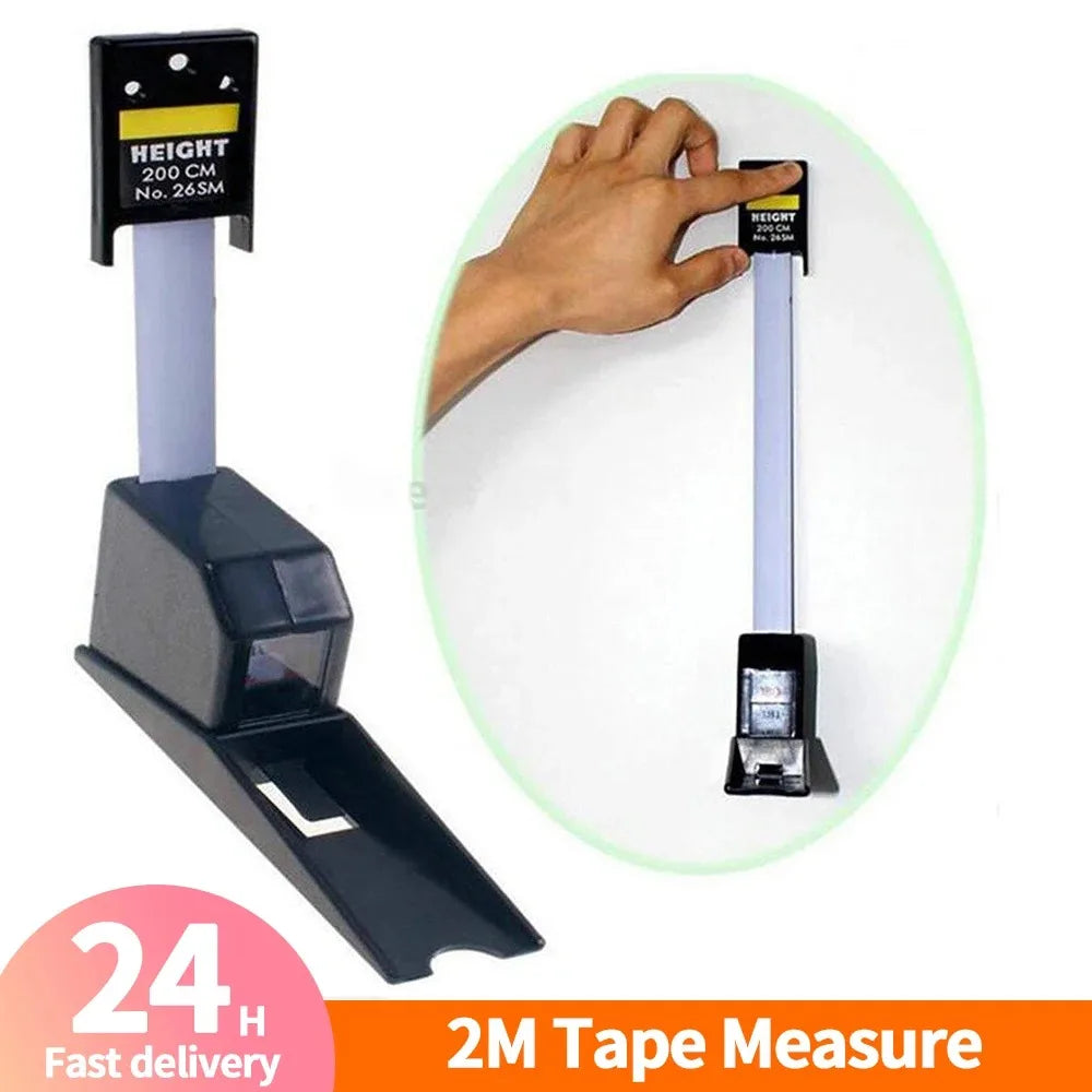 2M Body Growth Stature Altimeter Wall Mounted Retractable Tape Measure Portable Height Measuring Meter for Home Hospital School