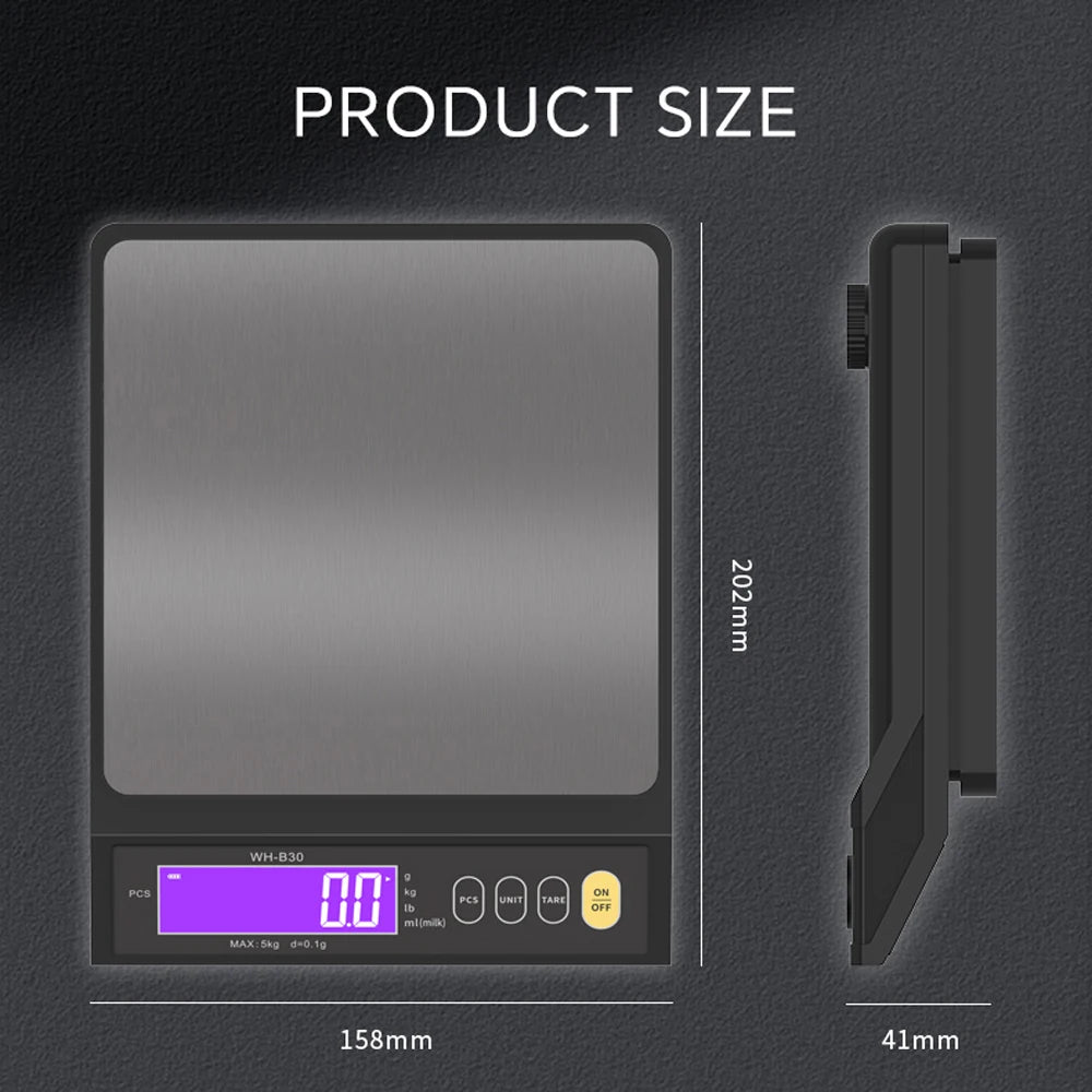 5KG 10KG Digital Scale Rechargeable Electric Scale 0.1G 1G Kitchen Scale Counting Tare Zeroing Auto Power off Unit Conversion