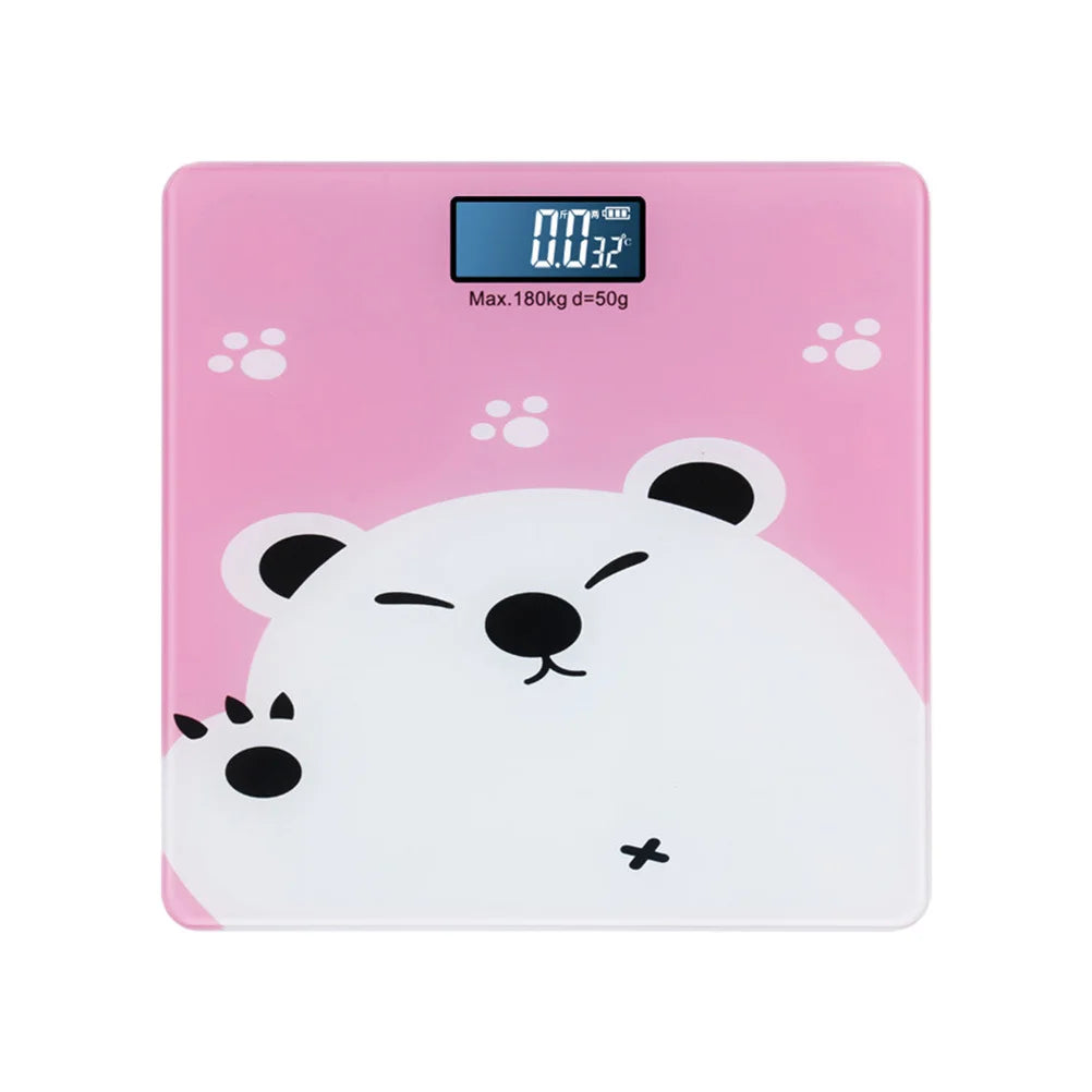 Multi-Functional Digital Weight Scale Tempered Glass Pink Super Thin Flat Design for Infant Adult Pet Temperature Display LCD