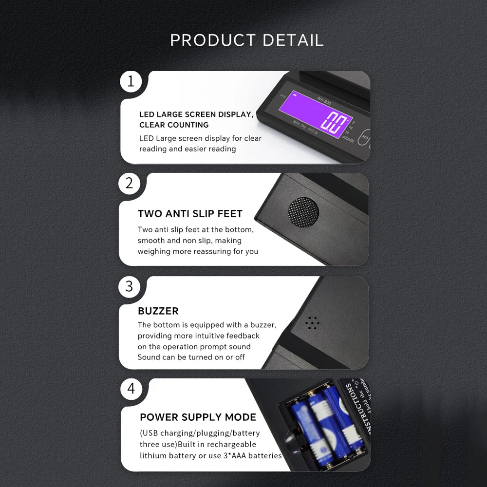 5KG 10KG Digital Scale Rechargeable Electric Scale 0.1G 1G Kitchen Scale Counting Tare Zeroing Auto Power off Unit Conversion