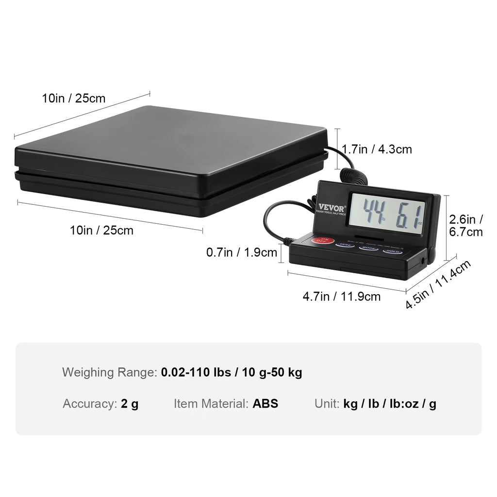 Succebuy 110 Lbs Digital Postal Shipping Scale with Timer 90° Foldable LCD Screen AC/DC Powered Package Scale for Laggage Home