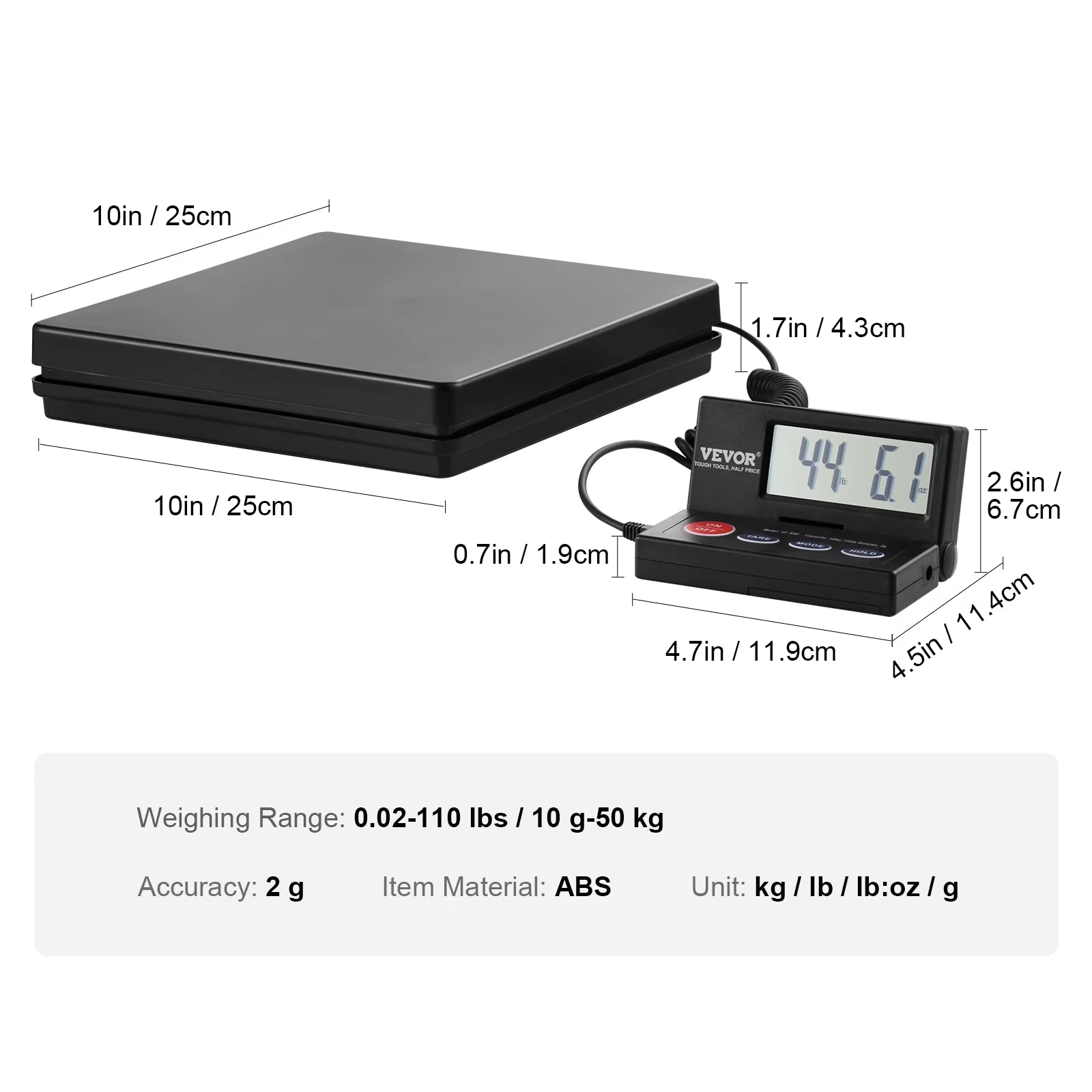 Succebuy 110 Lbs Digital Postal Shipping Scale with Timer 90° Foldable LCD Screen AC/DC Powered Package Scale for Laggage Home