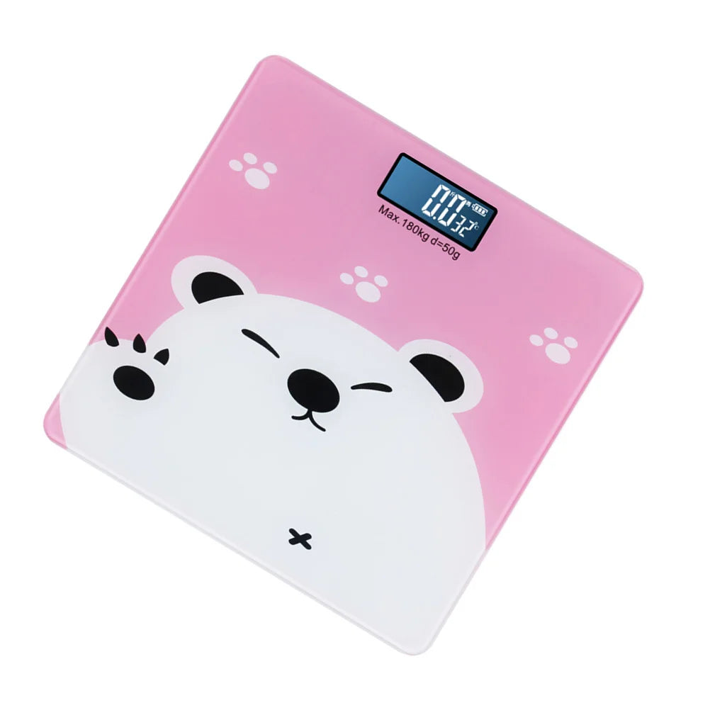 Multi-Functional Digital Weight Scale Tempered Glass Pink Super Thin Flat Design for Infant Adult Pet Temperature Display LCD