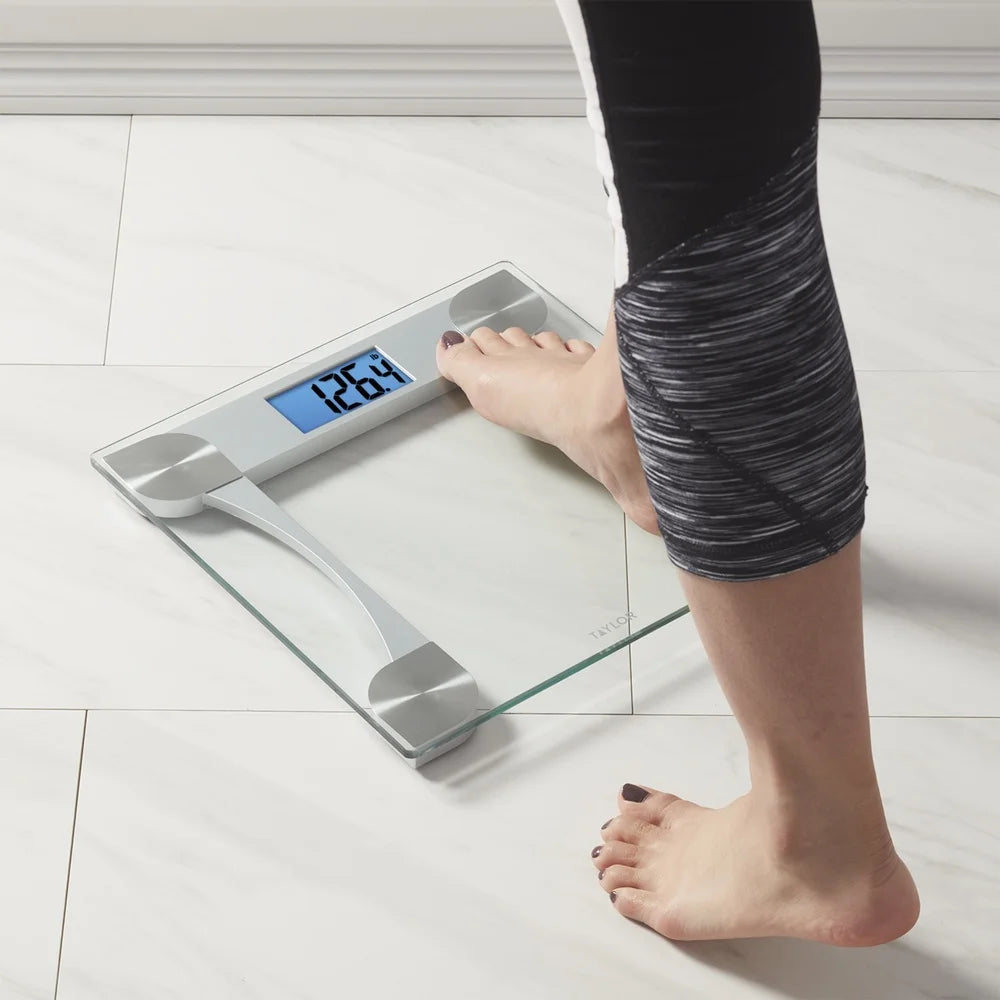 Digital Weight Tracking Glass Scale 440Lb Capacity Battery Powered LCD Display Home Use FSA HSA Eligible 12.2 Inch Platform