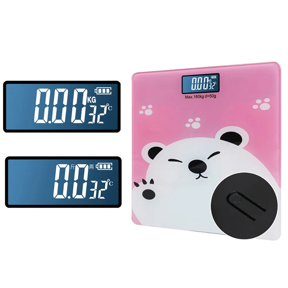 Multi-Functional Digital Weight Scale Tempered Glass Pink Super Thin Flat Design for Infant Adult Pet Temperature Display LCD