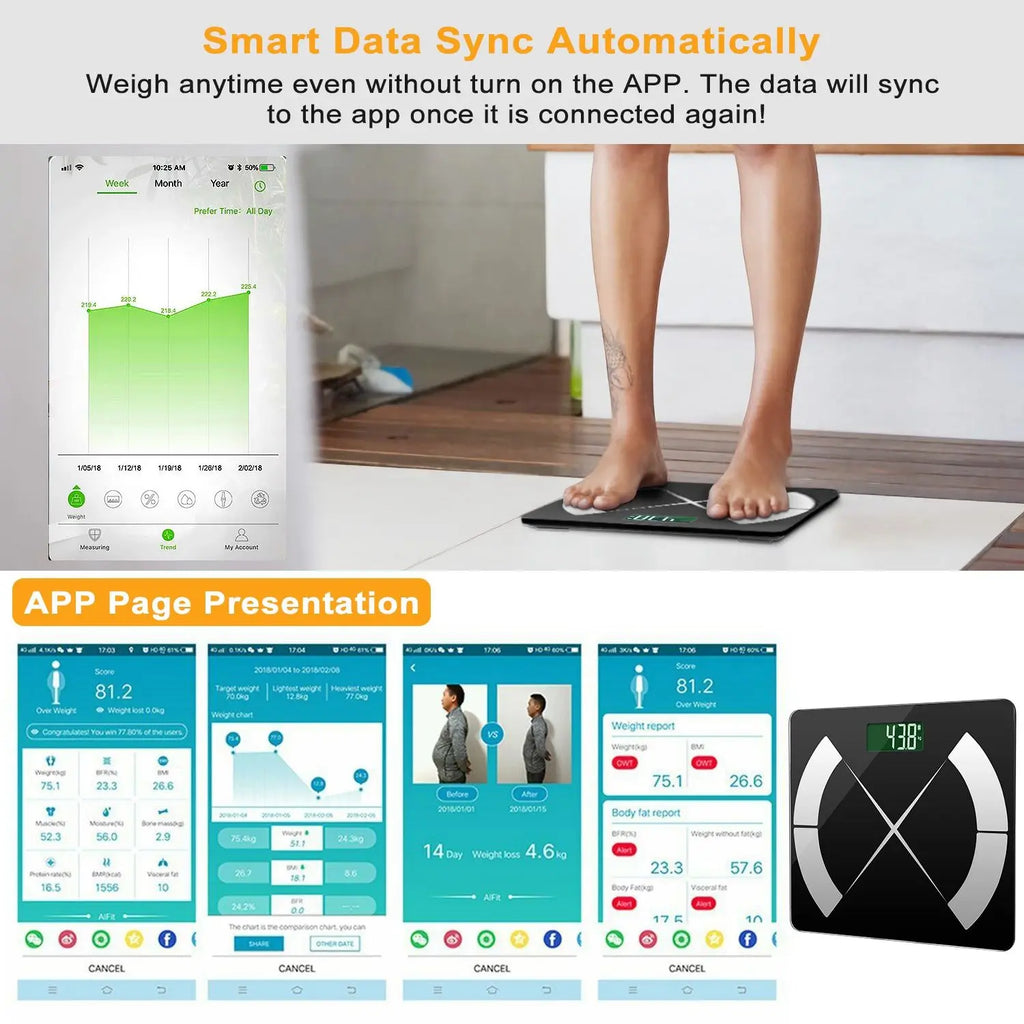 For Smart Body Composition Scale Fat Monitor Digital APP Scale BMI Health Analyzer for Valentines Gift Spring Exerciser