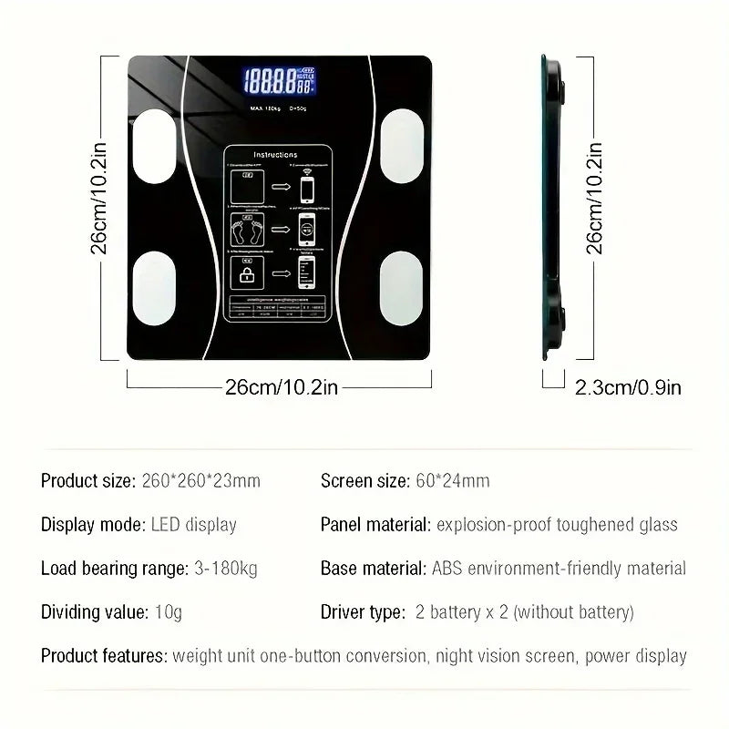 Smart Digital Bathroom Scale, Battery-Powered, Wireless, with Body Fat Monitoring for Home Use, for Women,Men