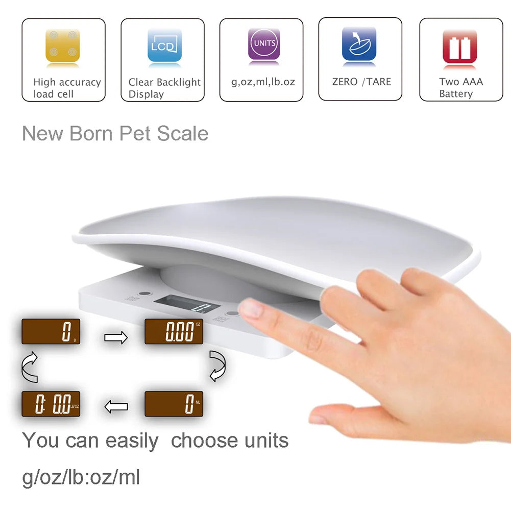 Small Animal Scale Multifunction Electronic Scale Grams Weight Max 22 Lbs Kitchen Food Scale with LCD Display for Newborn Pets
