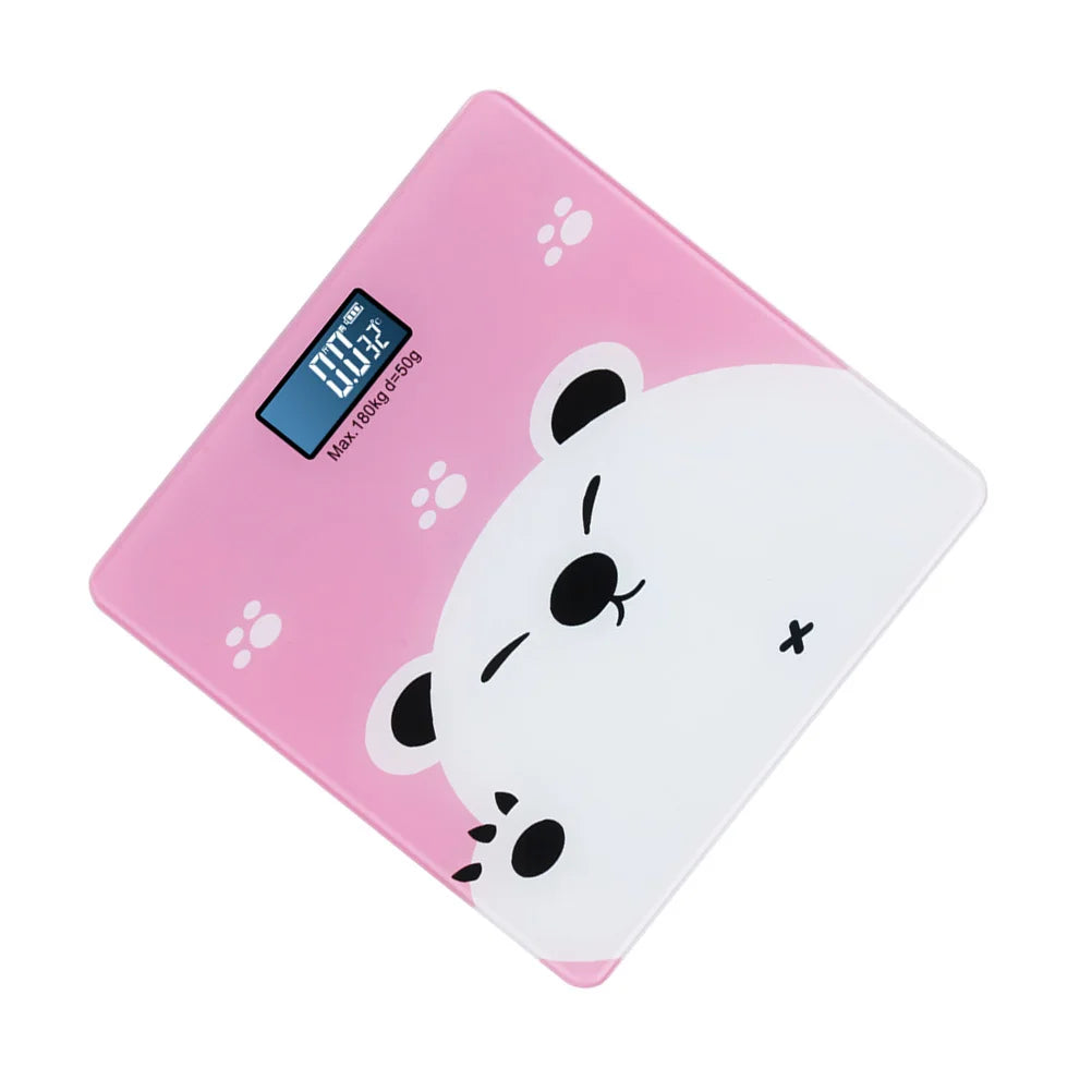 Multi-Functional Digital Weight Scale Tempered Glass Pink Super Thin Flat Design for Infant Adult Pet Temperature Display LCD