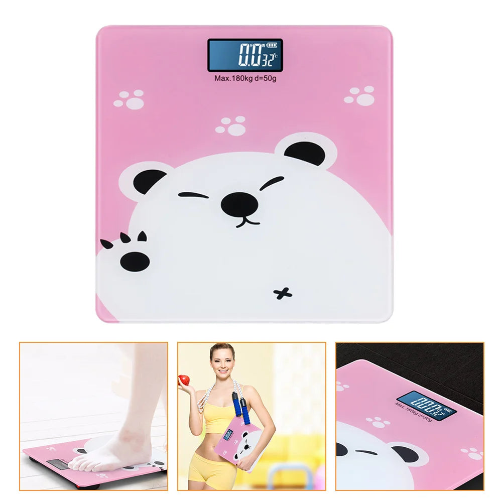 Multi-Functional Digital Weight Scale Tempered Glass Pink Super Thin Flat Design for Infant Adult Pet Temperature Display LCD