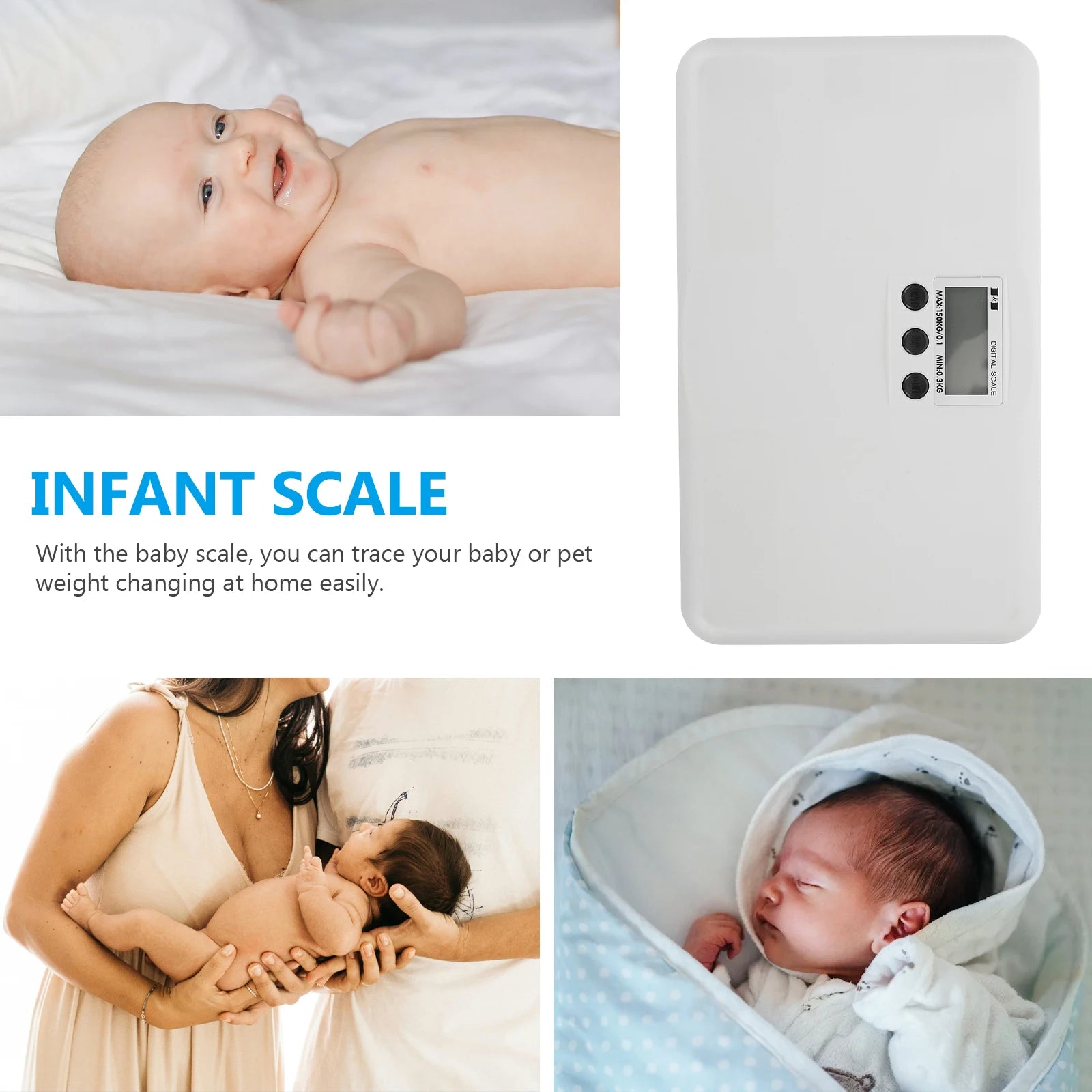 Super Thin Flat Baby Electronic 150Kg Large Lcd Display Digital Weight Pet Scale for Infant Mother Health Monitoring Easy