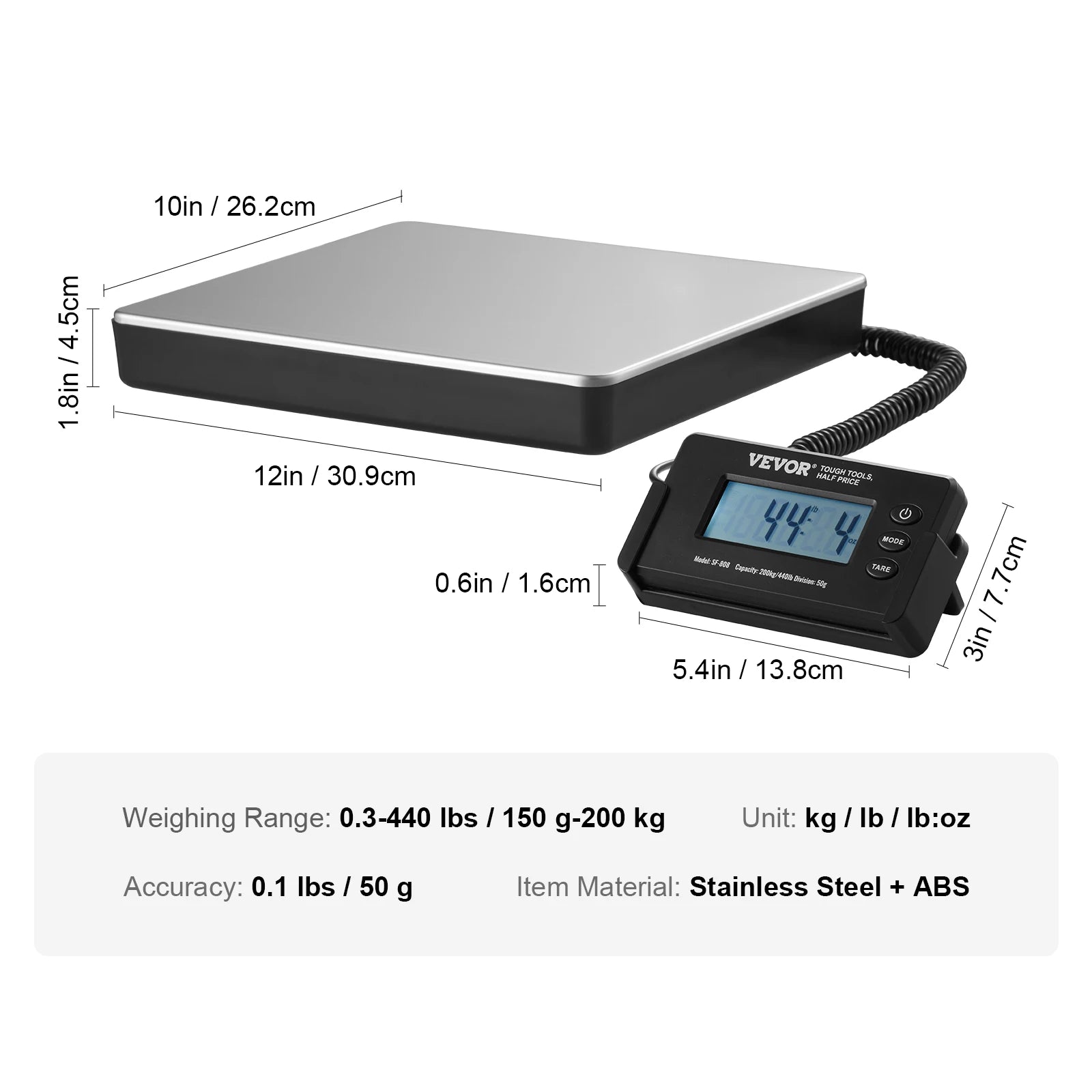 Succebuy Split Type Digital Shipping Scale Postal Mailing Weighing Scale with HD LCD Screen Timer for Luggage Home Post Office