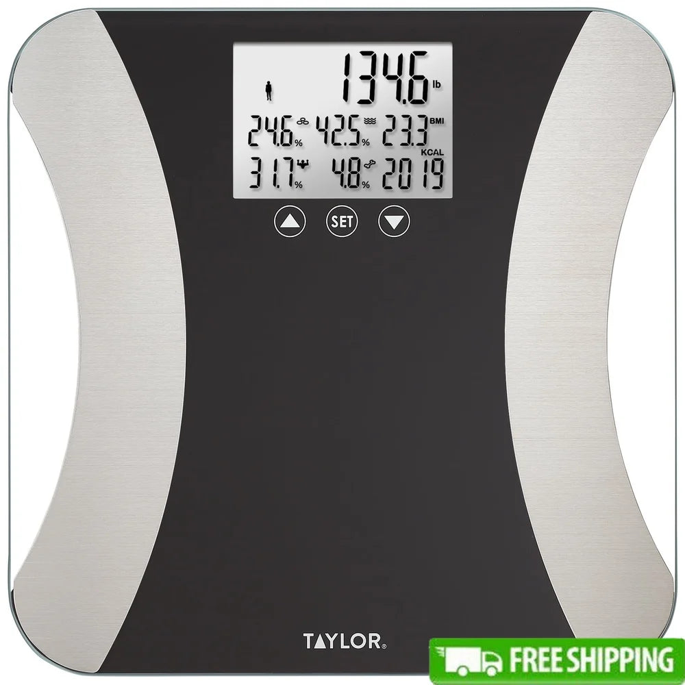 LED Body Composition Scale with Large Backlit Display Accurate Body Fat Muscle Mass Water Weight Analysis 500Lb Capacity 8 User