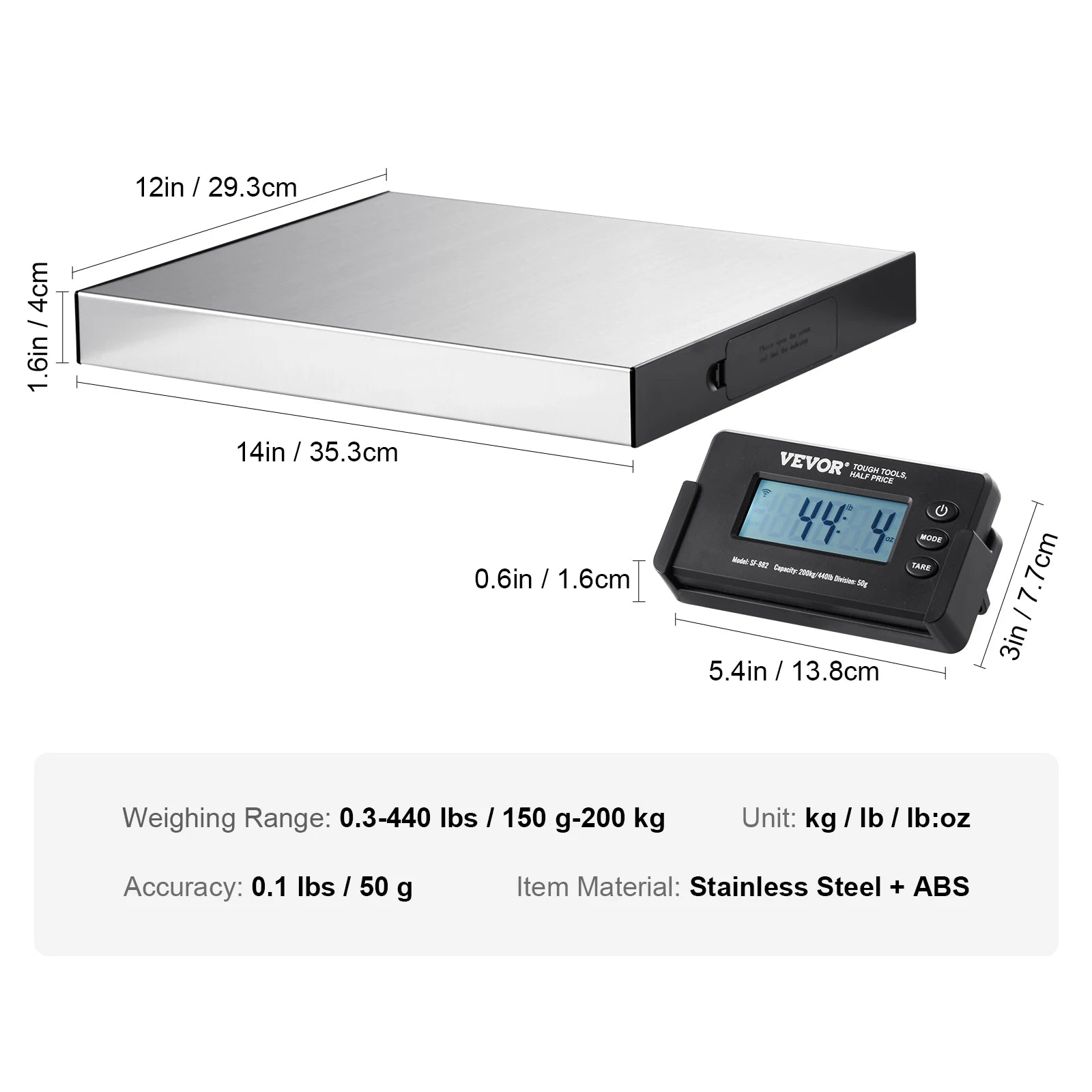 Succebuy Split Type Digital Shipping Scale Postal Mailing Weighing Scale with HD LCD Screen Timer for Luggage Home Post Office
