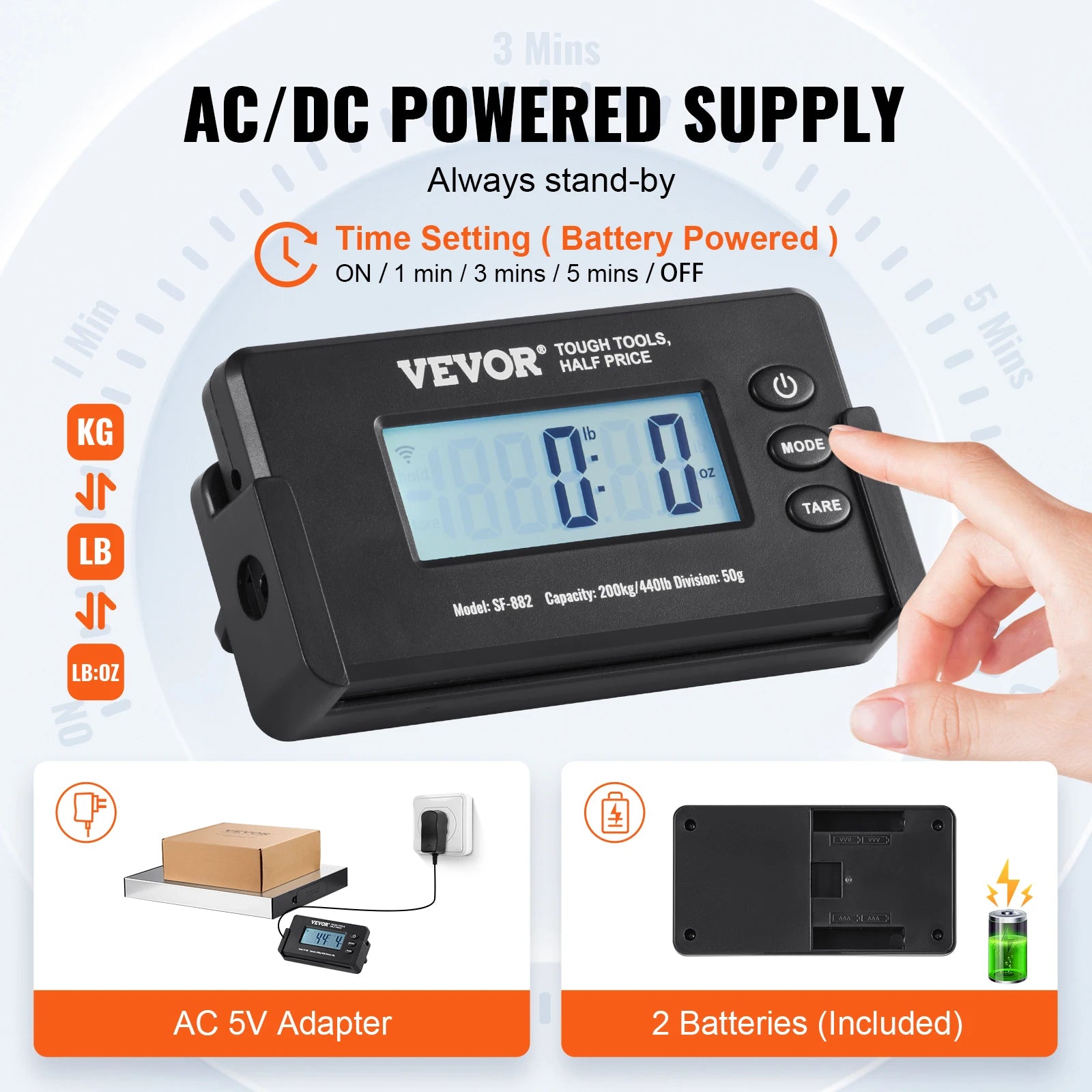 Succebuy Split Type Digital Shipping Scale Postal Mailing Weighing Scale with HD LCD Screen Timer for Luggage Home Post Office