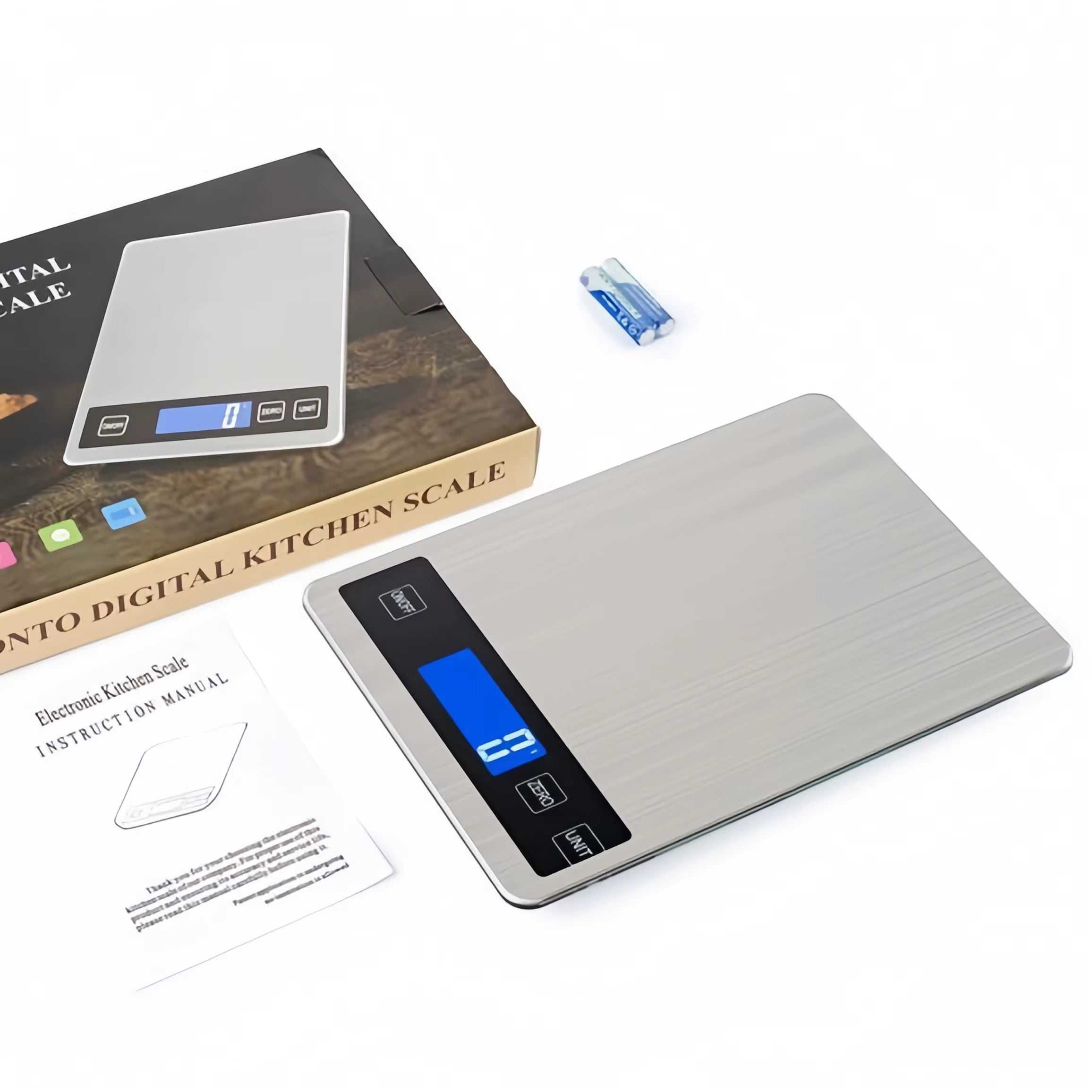 Stainless Steel Kitchen Scale,Greater Goods Gray Food Scale,Digital Display Show Weight in G/KG/LB:OZ/ML/FL.OZ for Cake Baking